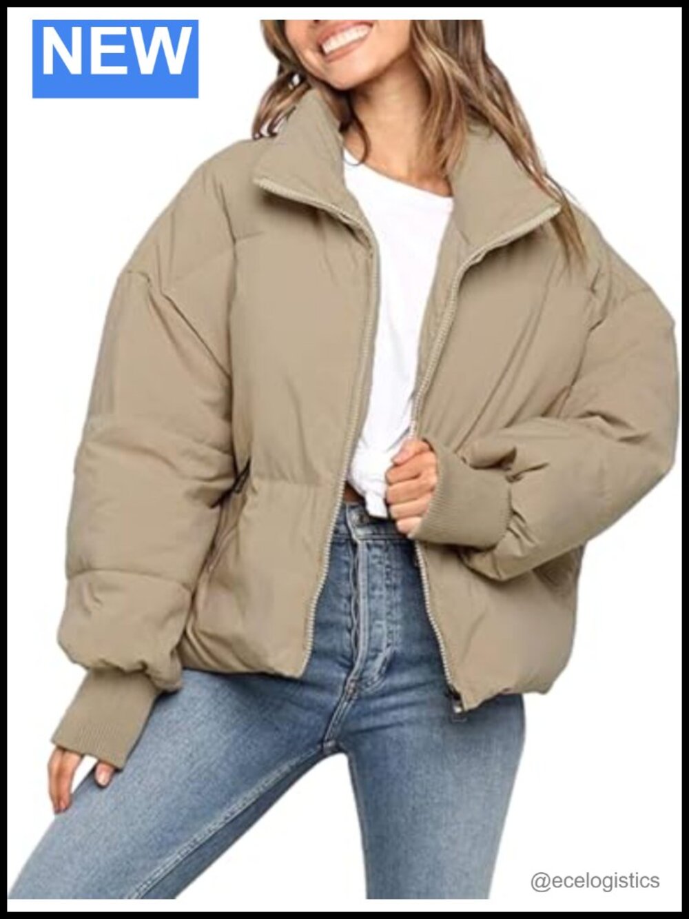 Women Long Sleeve Quilted Puffer Jacket Nylon Lightweight Zip Up Winter Coat